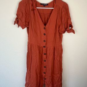 One Clothing Burnt Orange Button Front Midi Dress